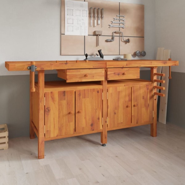 Desktop with drawers and clips, 192x62x83cm, acacia
