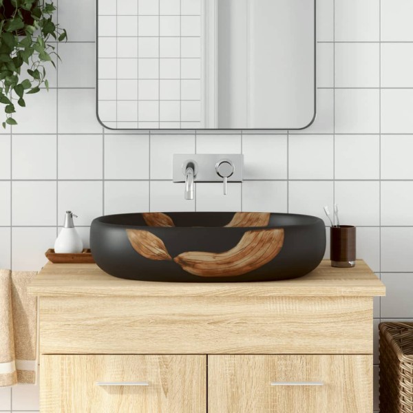 Brush on table, black, 59x40x14cm, ceramics, oval