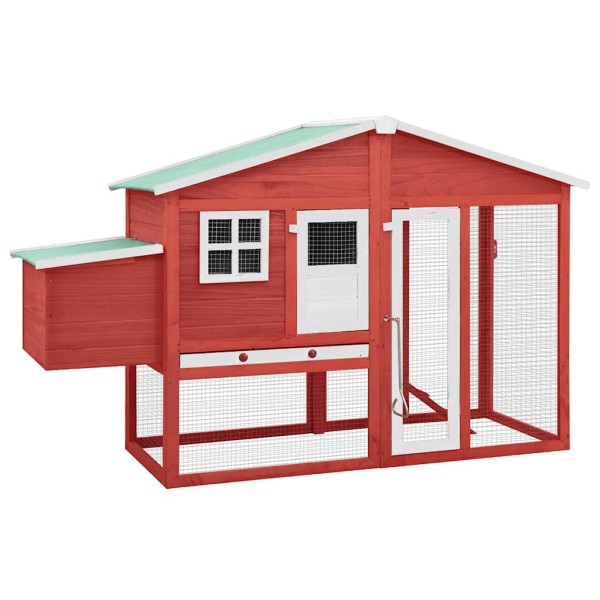 Cage for chickens with nest, red and white, spruce array