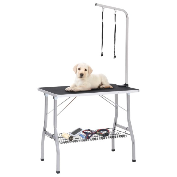 Adjustable dog care table with 2 loops and basket