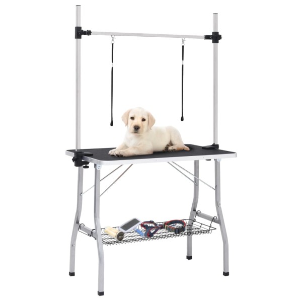 Adjustable dog care table with 2 loops and basket
