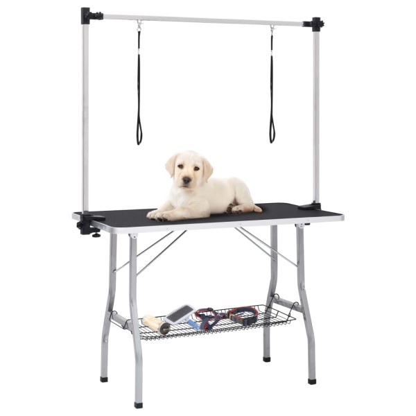 Adjustable dog care table with 2 loops and basket