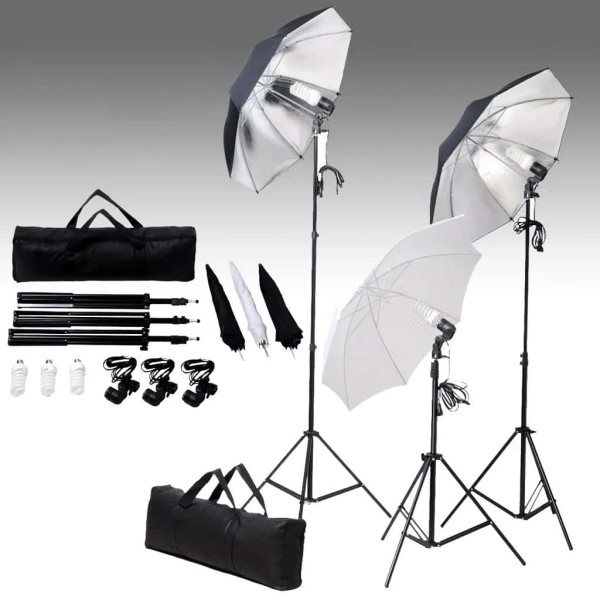 Studio lighting set with 24 W lights and umbrellas