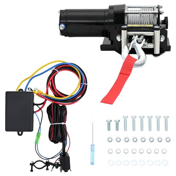 12 V Electric winch, 1 360 kg, with mounting plate and lip