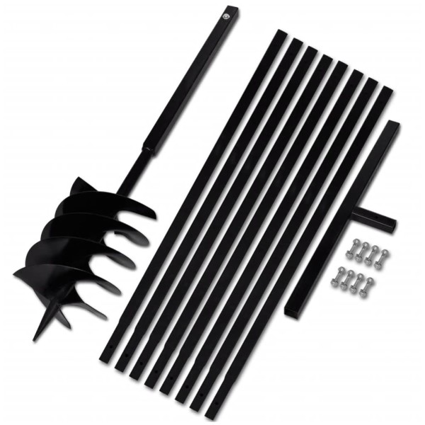 Steel 20 cm Earth drill with handle and Extension 9 m