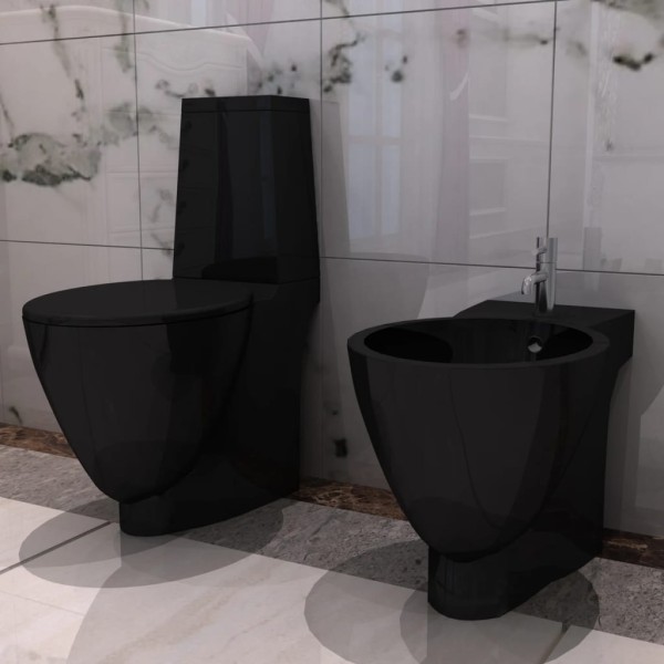 Toilet and bidet set, black, ceramic
