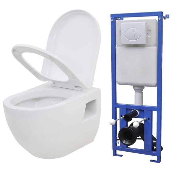 Suspended toilet with hidden tank, ceramic, white