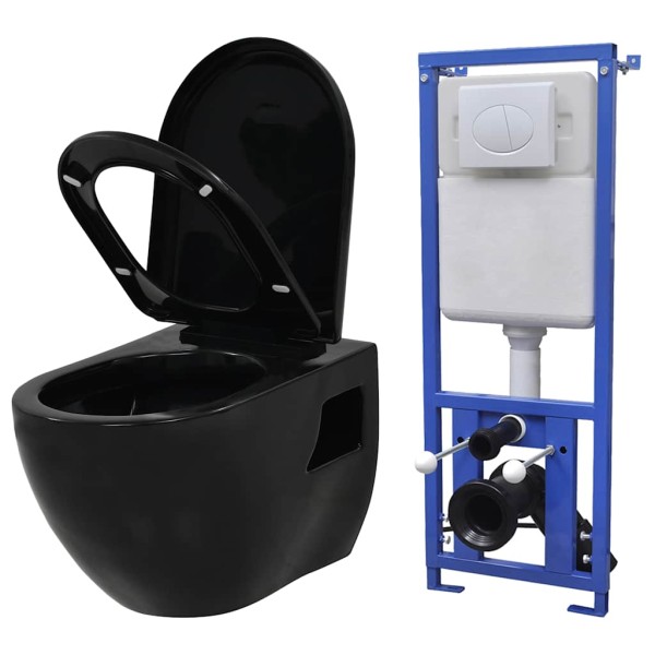 Suspended toilet with hidden tank, ceramic, black