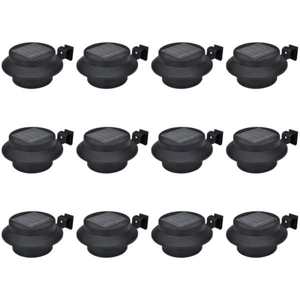 Solar energy rechargeable LED outdoor lights, 12 pcs, black
