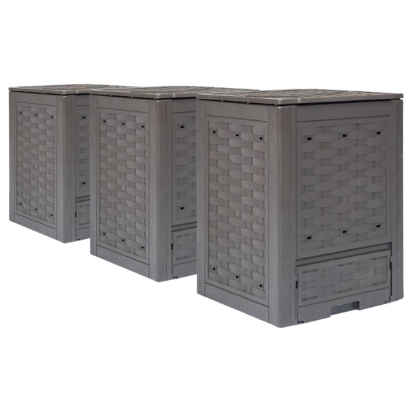 Garden Compost Boxes, 3pcs., brown, 60x60x83cm, plastic, 900l