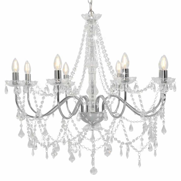 Cast with beads, silver color, 8 x E14 bulbs