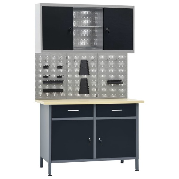 Desktop with three wall panels and one cabinet