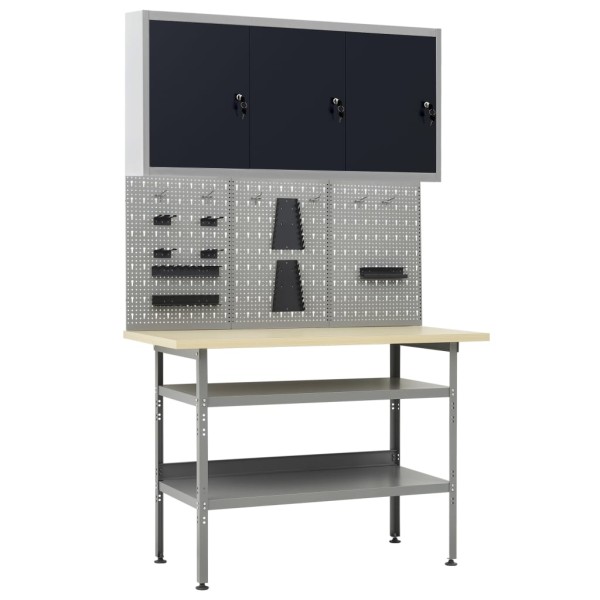 Desktop with 3 wall boards and 1 cabinet