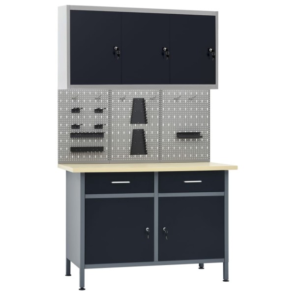 Desktop with three wall panels and one cabinet