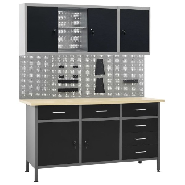 Desktop with 4 wall panels and 2 cabinets