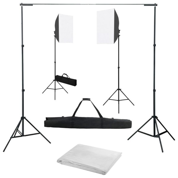 Photo studio kit with light boxes and background