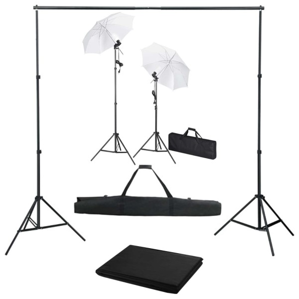 Photo studio kit with background, luminaires and umbrellas