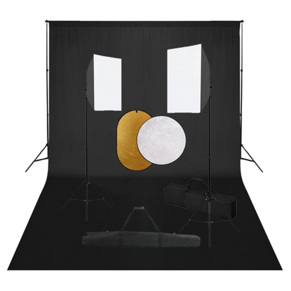 Photo studio kit with light boxes, background and reflex