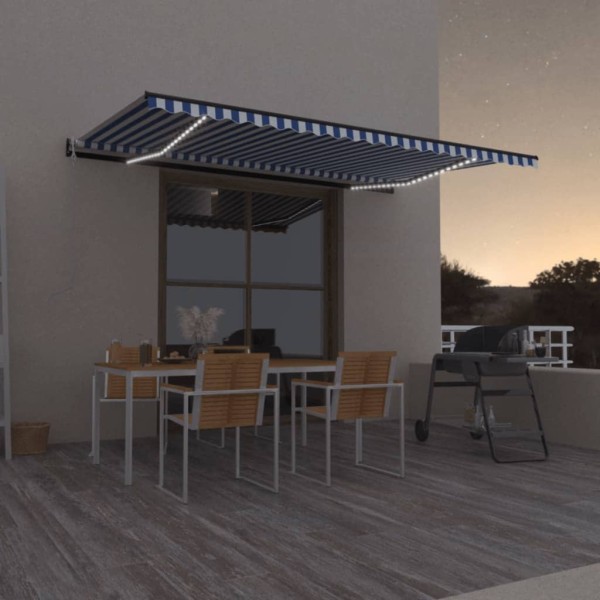 Markise with LED / wind sensor, blue / white, 500x300cm