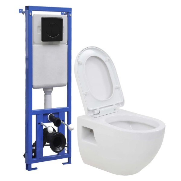 Suspended toilet with hidden high tank, ceramics
