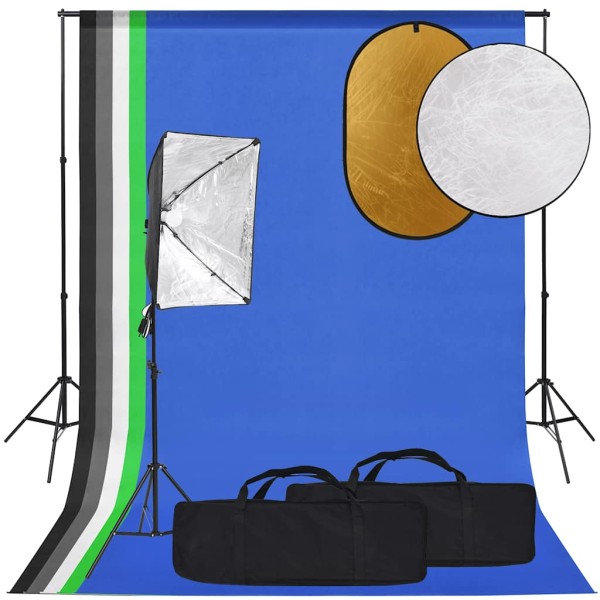 Photography kit with light boxes, background and reflex
