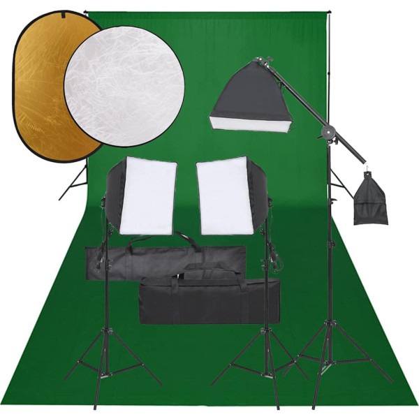 Photography kit with luminaires, background and reflex