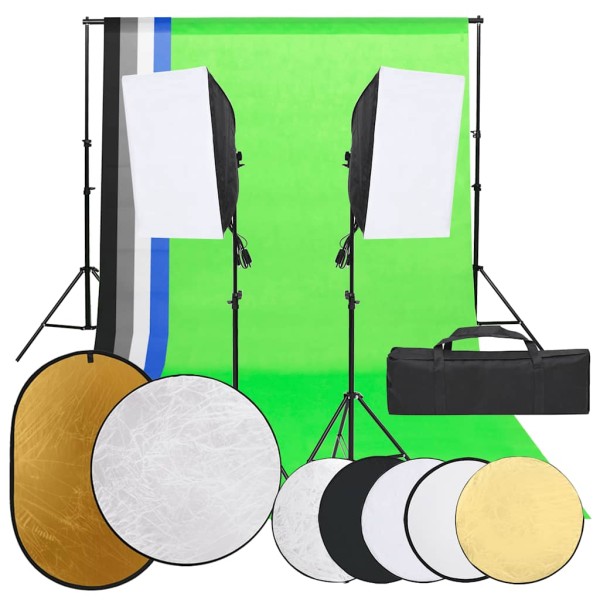 Photography kit with luminaires, background and reflex