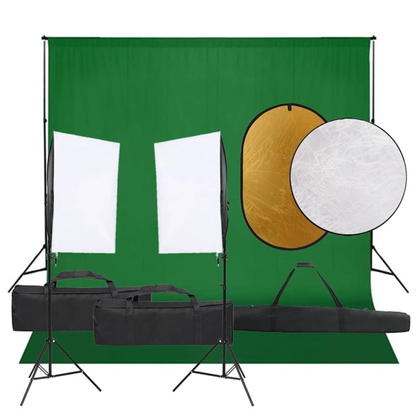 Photography kit with luminaires, background and reflex