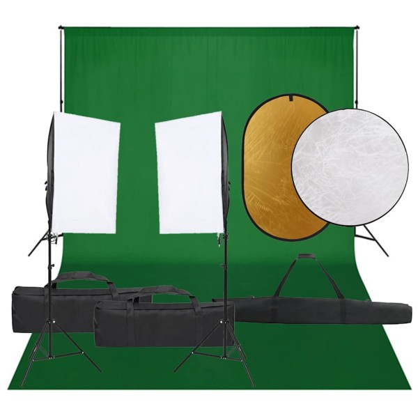 Photography kit with luminaires, background and reflex