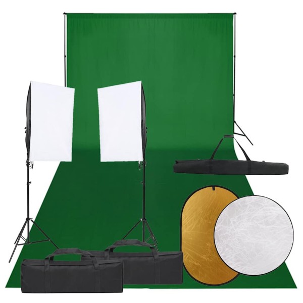 Photography kit with luminaires, background and reflex