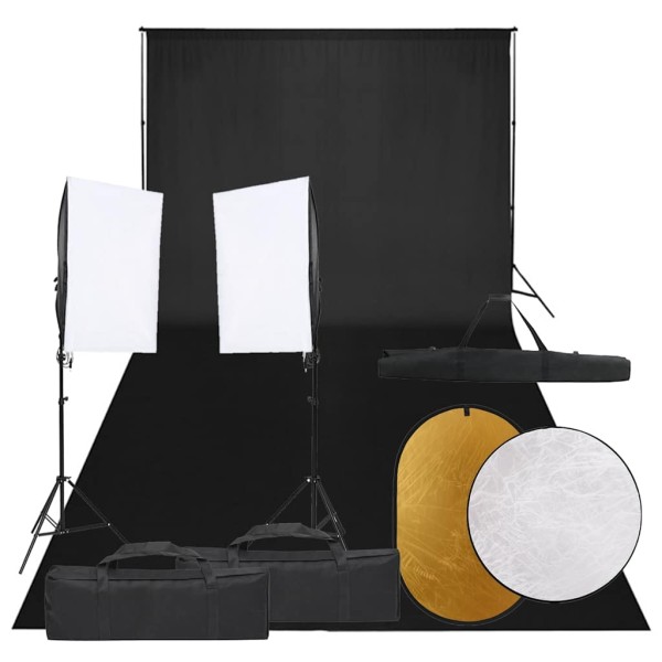 Photography kit with luminaires, background and reflex
