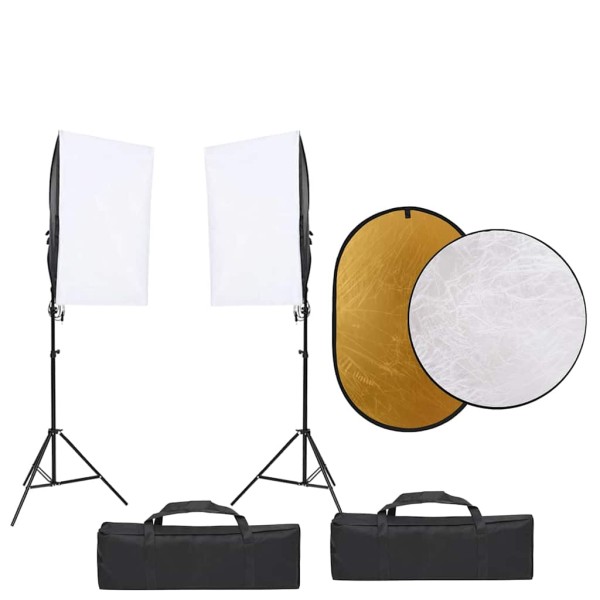Photography kit with luminaires, background and reflex