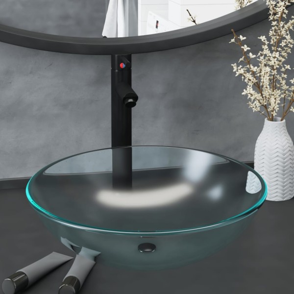 Bathroom sink with mixer and valve, glass, matt