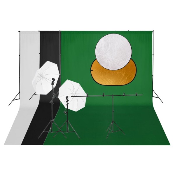 Photography kit with luminaires, background and reflex