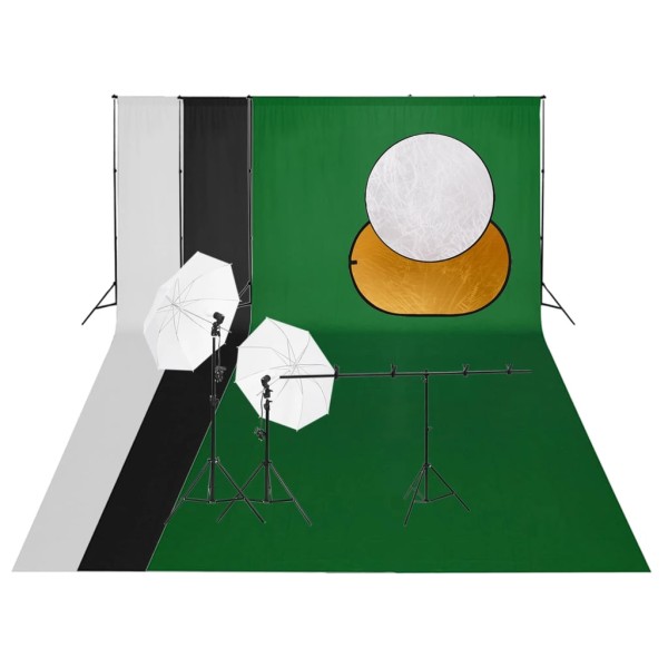 Photography kit with luminaires, background and reflex