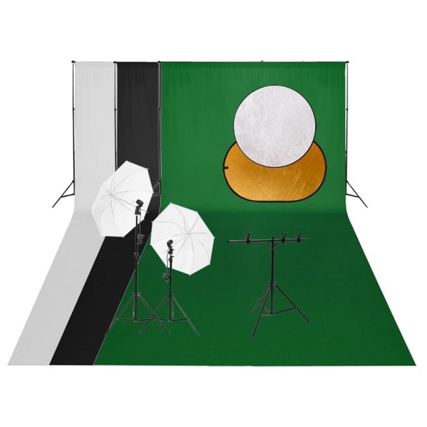 Photography kit with luminaires, background and reflex
