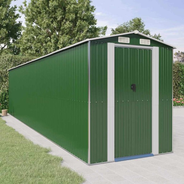 Garden shed, green, 192x855x223cm, galvanized steel