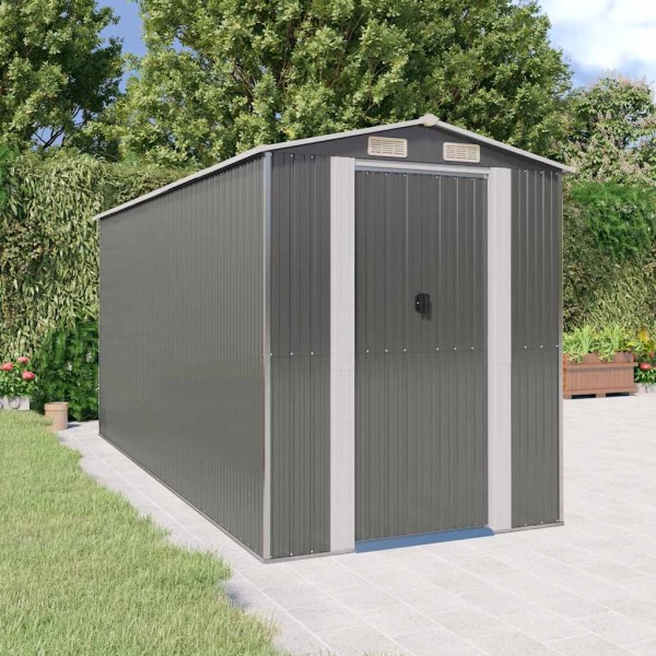 Garden shed, light grey, 192x440x223cm, steel
