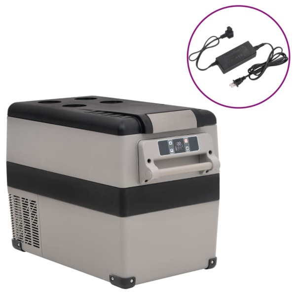 Cold box with handle and adapter, black and grey, 55l, PP and PE
