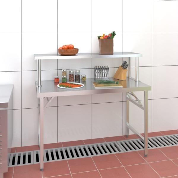 Kitchen Desktop with shelf, 120x60x115cm, steel
