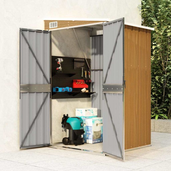 Garden shed, brown, 118x100x178cm, galvanized steel