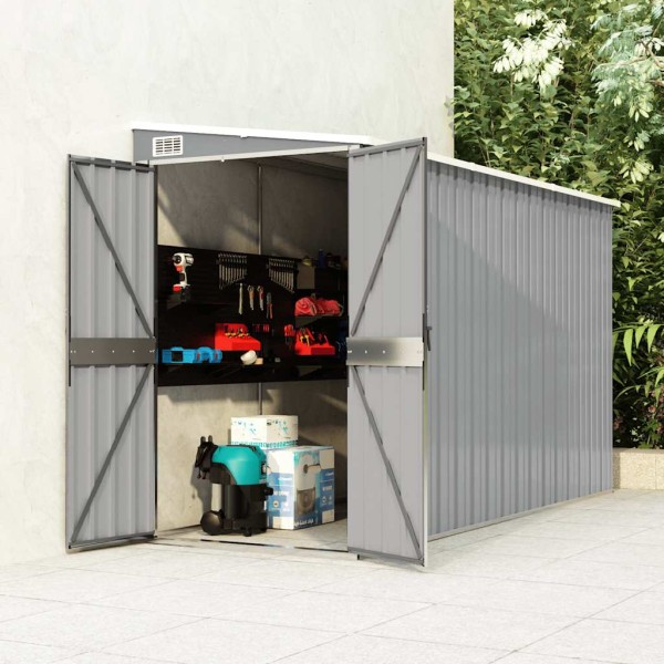 Garden shed, grey, 118x288x178cm, galvanized steel