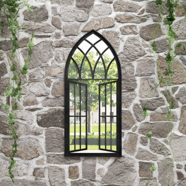 Garden mirror, black, 100x45cm, iron