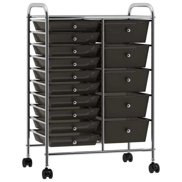 Mobile Trolley, 15 drawer, black, plastic, XXL
