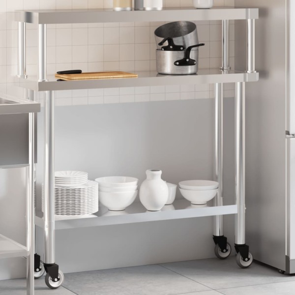 Kitchen Desktop with shelf top, 110x30x120cm, steel