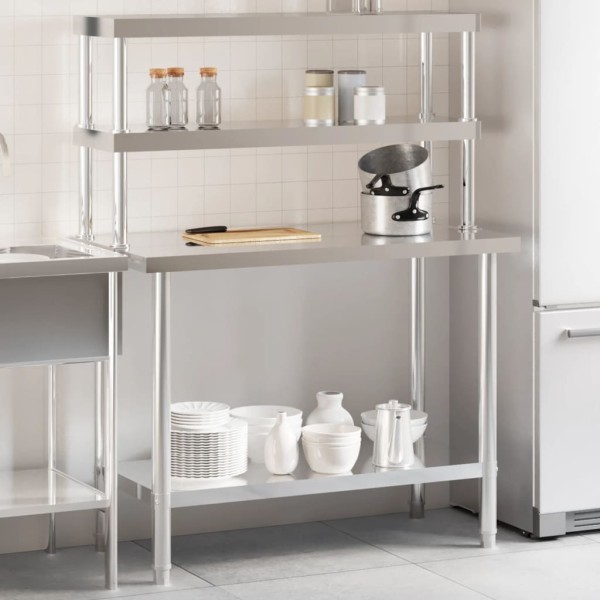 Kitchen Desktop with shelf top, 110x55x150cm, steel