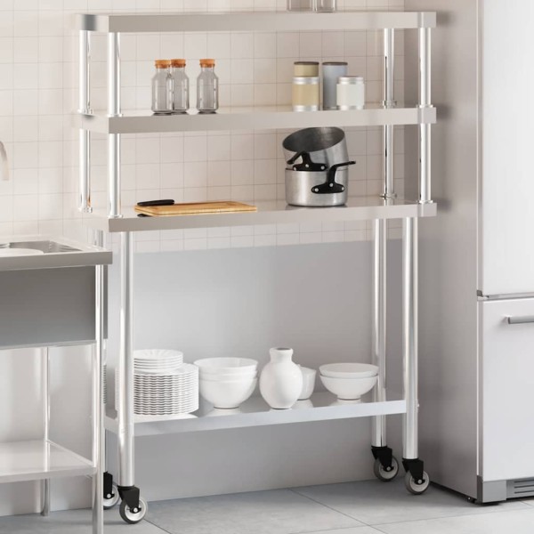 Kitchen Desktop with shelf top, 110x30x150cm, steel
