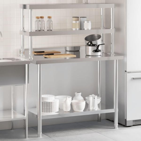 Kitchen Desktop with shelf top, 110x55x150cm, steel