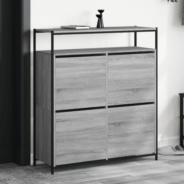 Shoe cabinet with 4 open drawer, grey, 100x34x112cm