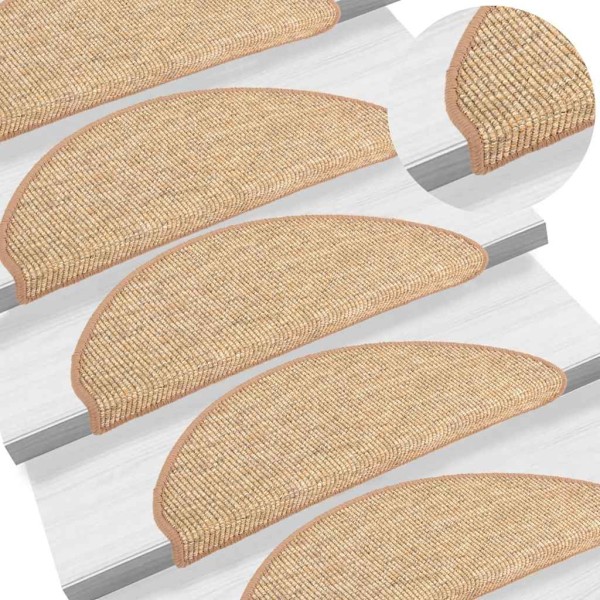 Staircase mats, 15 pcs, 56x17x3 cm, light brown, round